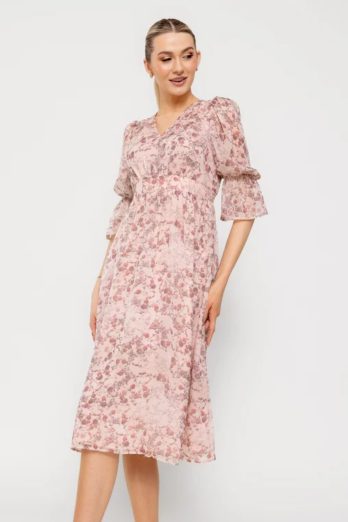 Rochie Caramel imprimeu floricele roz R8512 picture - 6