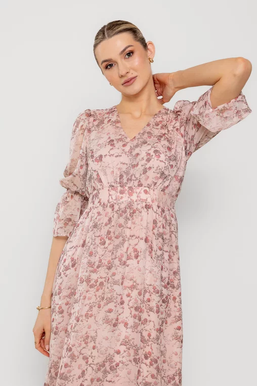 Rochie Caramel imprimeu floricele roz R8512 picture - 5
