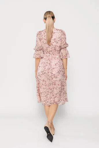 Rochie Caramel imprimeu floricele roz R8512