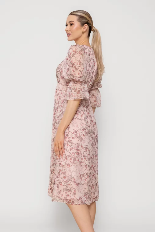 Rochie Caramel imprimeu floricele roz R8512 picture - 7