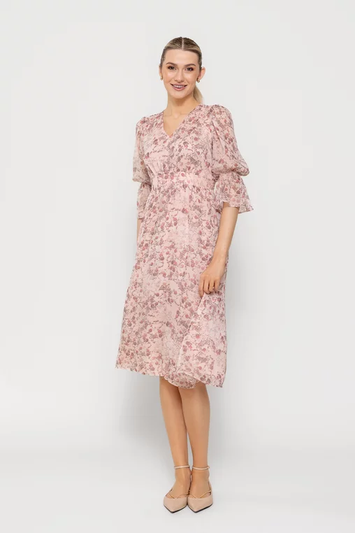 Rochie Caramel imprimeu floricele roz R8512 picture - 8