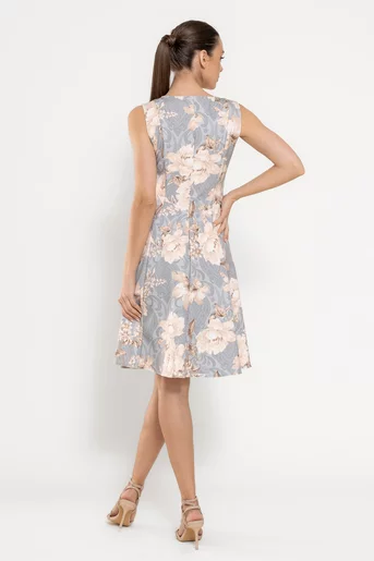Rochie Caramel în v imprimeu trandafiri gri R8527