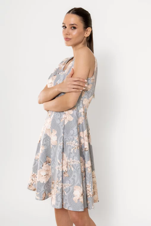 Rochie Caramel în v imprimeu trandafiri gri R8527 picture - 3
