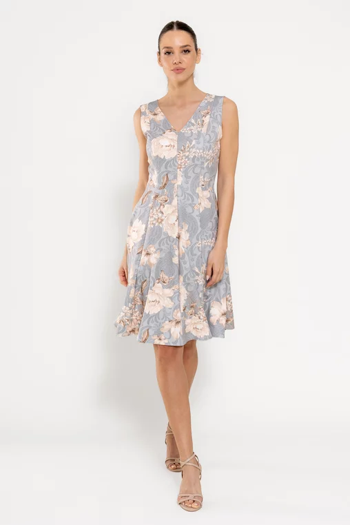 Rochie Caramel în v imprimeu trandafiri gri R8527 picture - 6