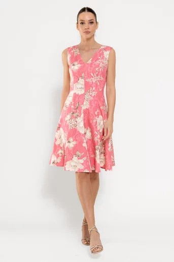 Rochie Caramel în v imprimeu trandafiri roz R8527