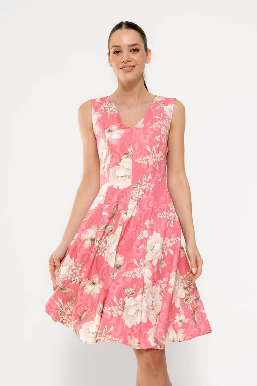 Rochie Caramel în v imprimeu trandafiri roz R8527 picture - 6