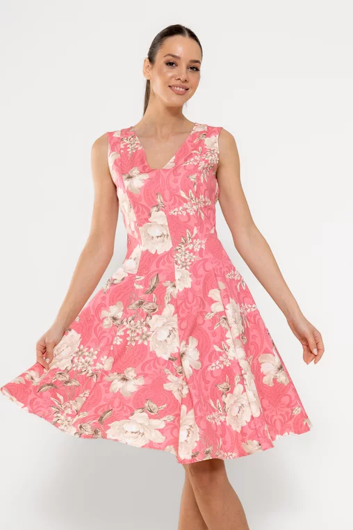 Rochie Caramel în v imprimeu trandafiri roz R8527 picture - 1