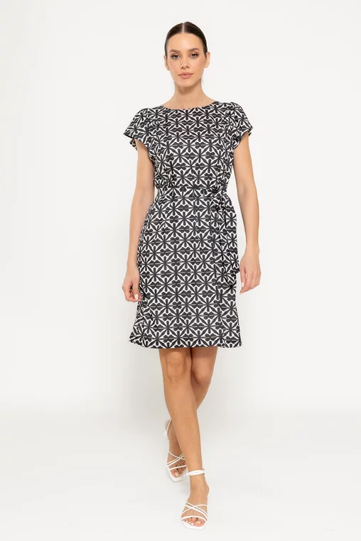 Rochie Caramel lejeră cu cordon alb-negru R8517 picture - 4