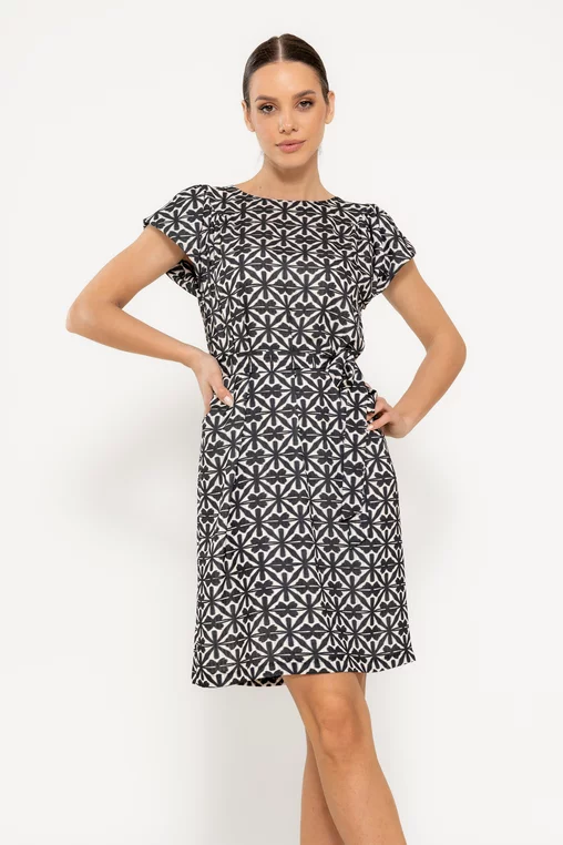 Rochie Caramel lejeră cu cordon alb-negru R8517 picture - 1