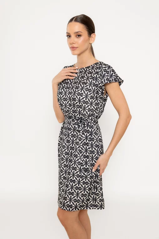 Rochie Caramel lejeră cu cordon alb-negru R8517 picture - 5