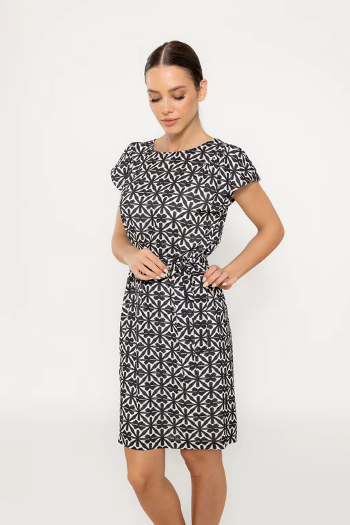 Rochie Caramel lejeră cu cordon alb-negru R8517 picture - 6