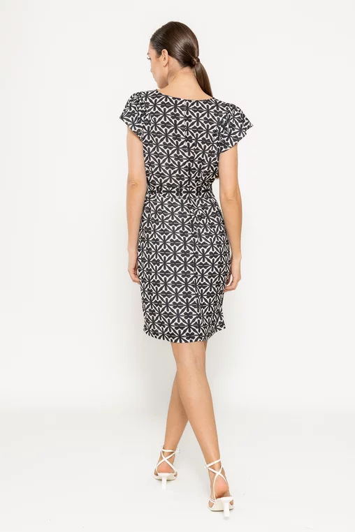 Rochie Caramel lejeră cu cordon alb-negru R8517 picture - 3