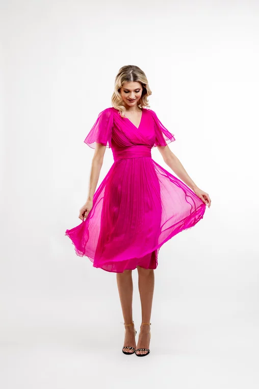Rochie Caramel mătase naturală fucsia R8430 picture - 6