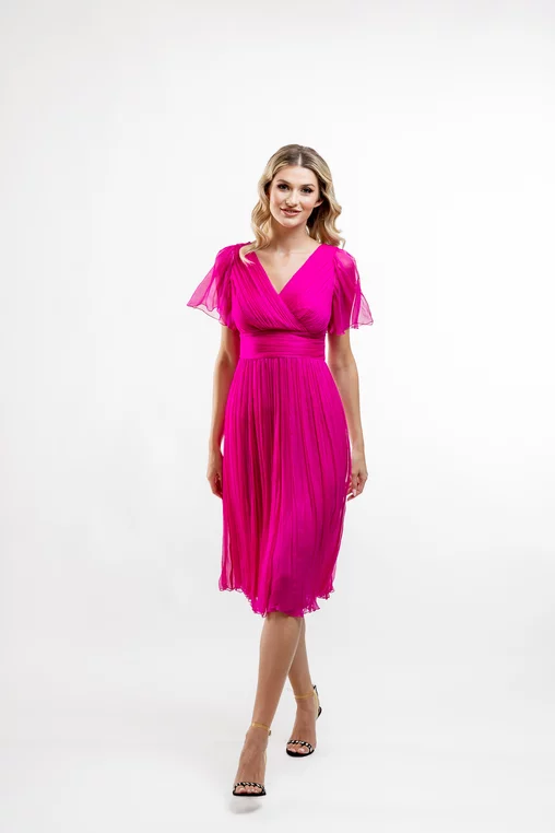 Rochie Caramel mătase naturală fucsia R8430 picture - 5