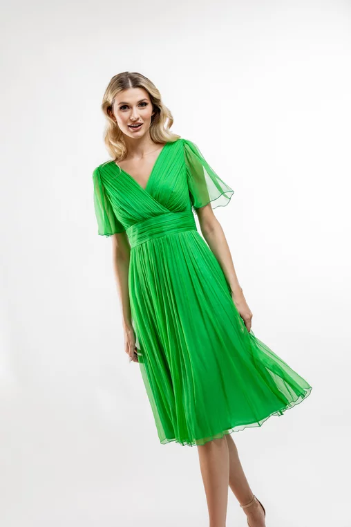 Rochie Caramel mătase naturală verde R8430 picture - 4