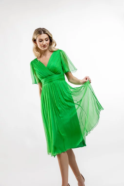 Rochie Caramel mătase naturală verde R8430 picture - 7