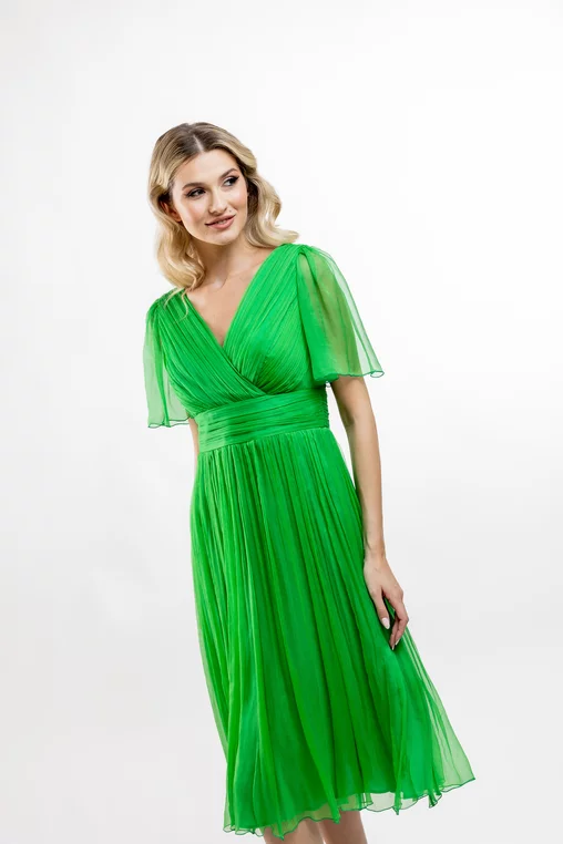 Rochie Caramel mătase naturală verde R8430 picture - 9