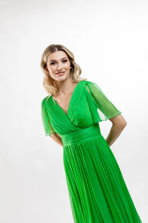 Rochie Caramel mătase naturală verde R8430 picture - 6