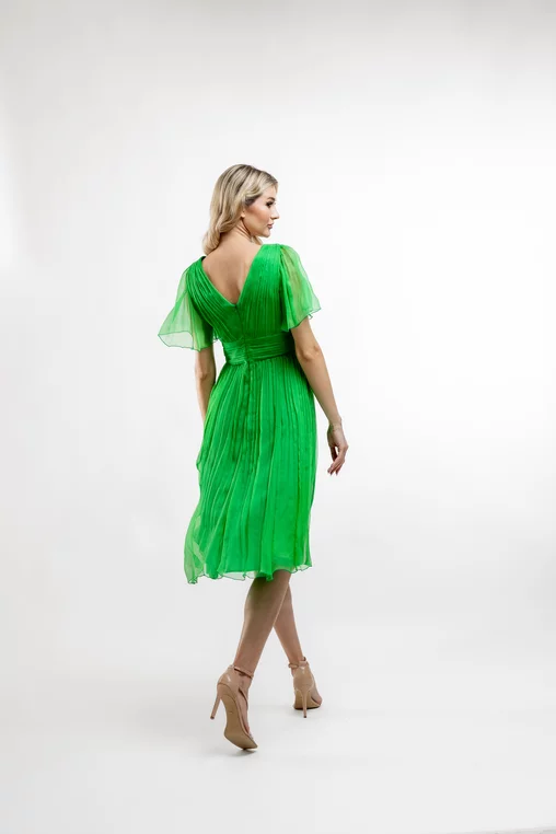 Rochie Caramel mătase naturală verde R8430 picture - 8