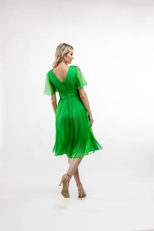 Rochie Caramel mătase naturală verde R8430 picture - 5