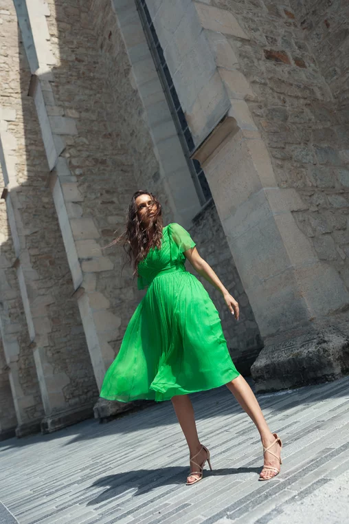 Rochie Caramel mătase naturală verde R8430 picture - 3