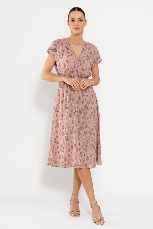 Rochie Caramel midi decolteu petrecut roz R8522 picture - 1