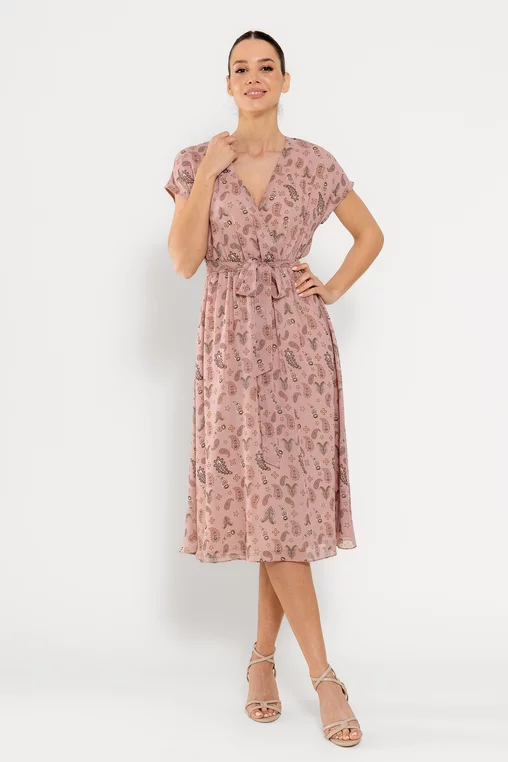 Rochie Caramel midi decolteu petrecut roz R8522 picture - 4