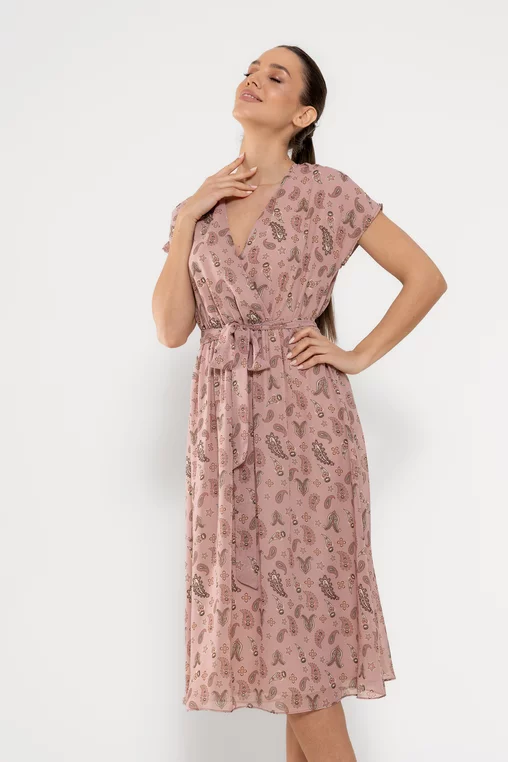 Rochie Caramel midi decolteu petrecut roz R8522 picture - 5
