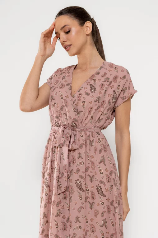 Rochie Caramel midi decolteu petrecut roz R8522 picture - 3