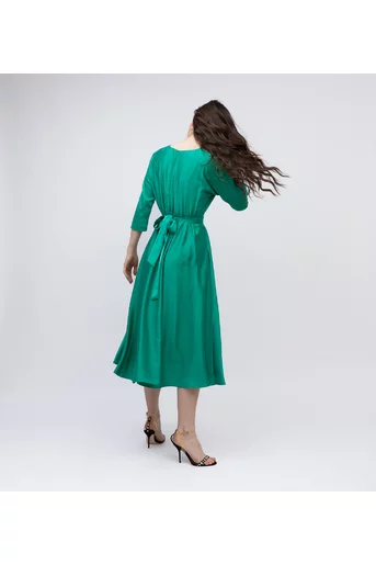 Rochie Caramel midi eleganta cu cordon verde R8002