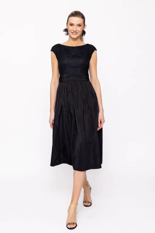 Rochie Caramel midi elegantă cu fusta din tafta neagră R8520 picture - 1
