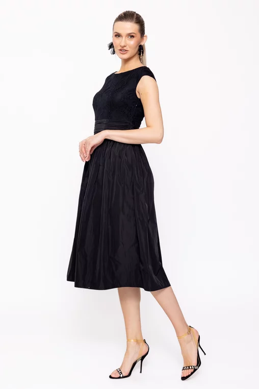 Rochie Caramel midi elegantă cu fusta din tafta neagră R8520 picture - 6