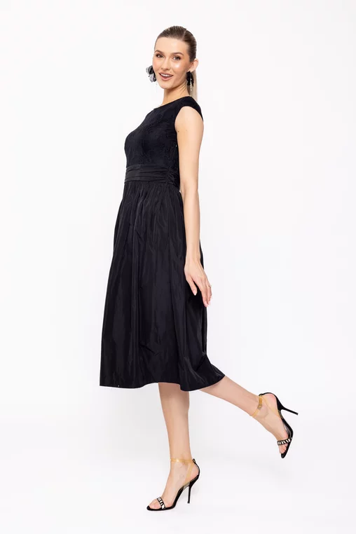 Rochie Caramel midi elegantă cu fusta din tafta neagră R8520 picture - 8