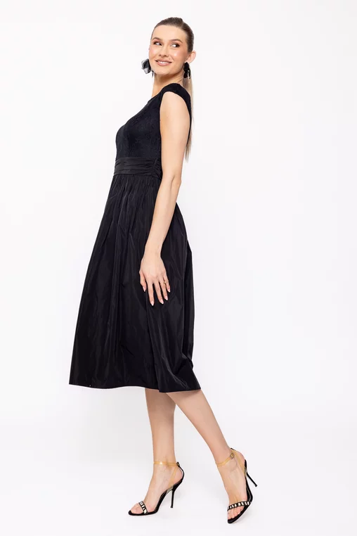 Rochie Caramel midi elegantă cu fusta din tafta neagră R8520 picture - 9