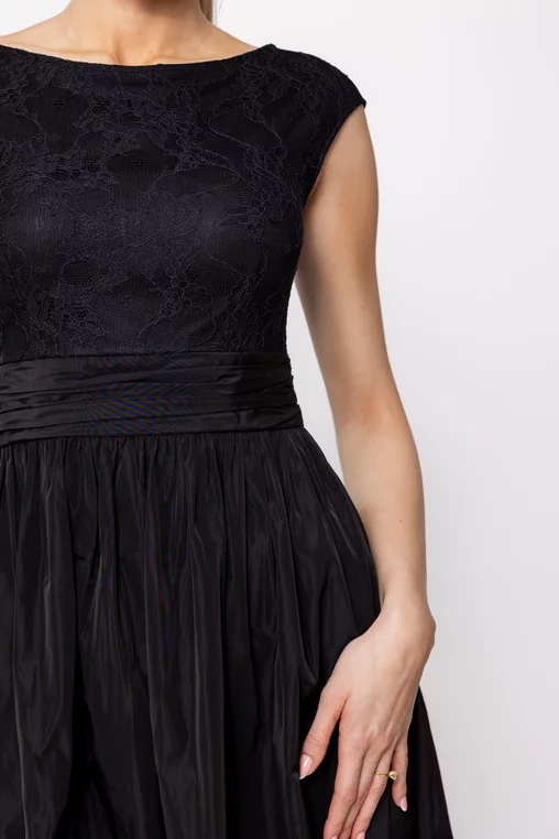 Rochie Caramel midi elegantă cu fusta din tafta neagră R8520 picture - 5