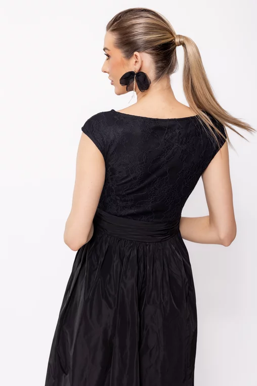 Rochie Caramel midi elegantă cu fusta din tafta neagră R8520 picture - 7