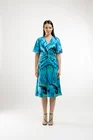Rochie Caramel midi elegantă cu pliuri decorative albastră R8427 thumbnail picture - 