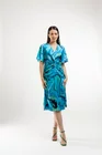 Rochie Caramel midi elegantă cu pliuri decorative albastră R8427 thumbnail picture - 