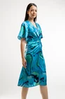 Rochie Caramel midi elegantă cu pliuri decorative albastră R8427 thumbnail picture - 