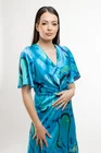 Rochie Caramel midi elegantă cu pliuri decorative albastră R8427 thumbnail picture - 