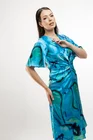 Rochie Caramel midi elegantă cu pliuri decorative albastră R8427 thumbnail picture - 