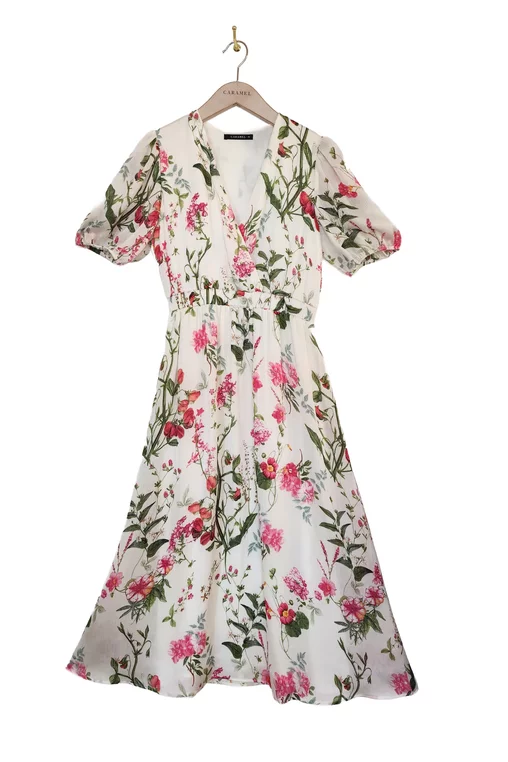 Rochie Caramel midi imprimeu floral ivory R8528 picture - 6