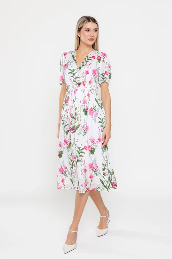 Rochie Caramel midi imprimeu floral ivory R8528