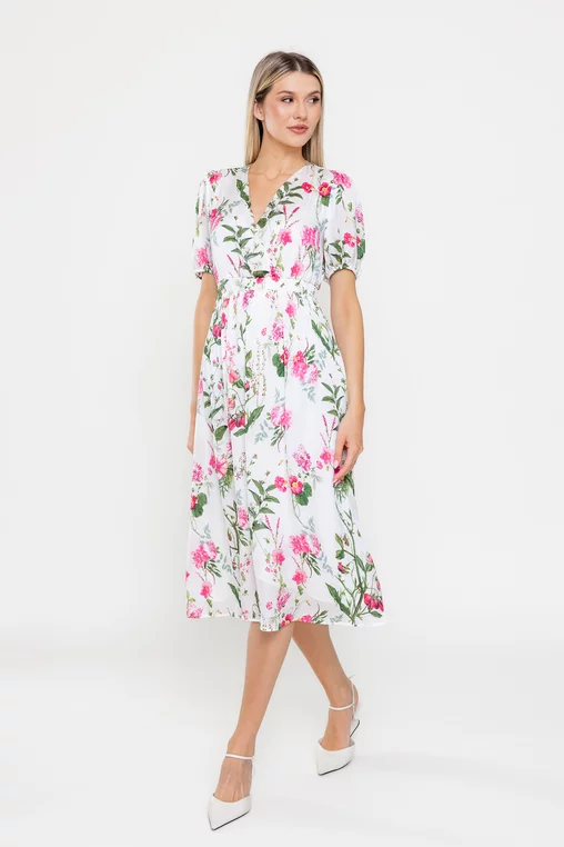 Rochie Caramel midi imprimeu floral ivory R8528 picture - 1