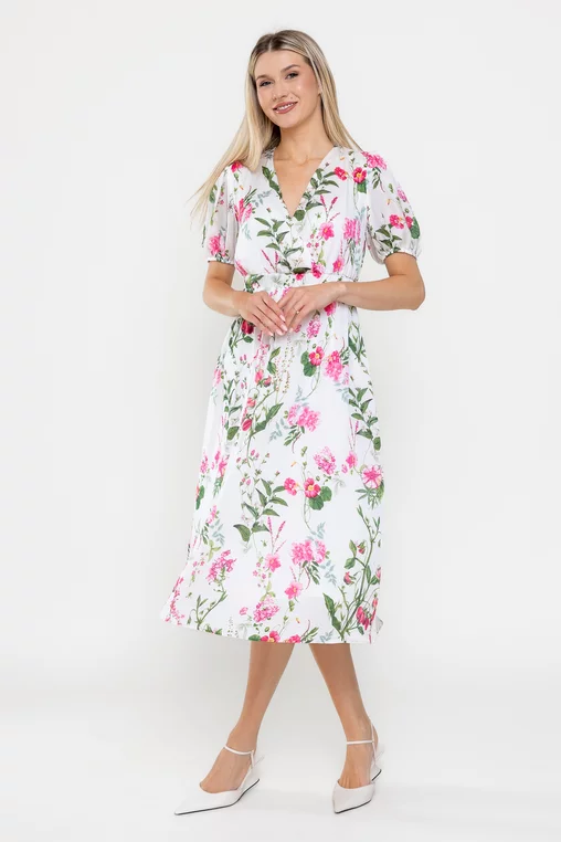 Rochie Caramel midi imprimeu floral ivory R8528 picture - 4