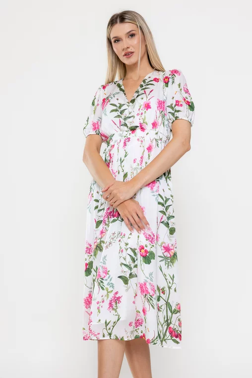 Rochie Caramel midi imprimeu floral ivory R8528 picture - 5