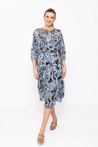 Rochie Caramel midi imprimeu paisley albastră R8258
