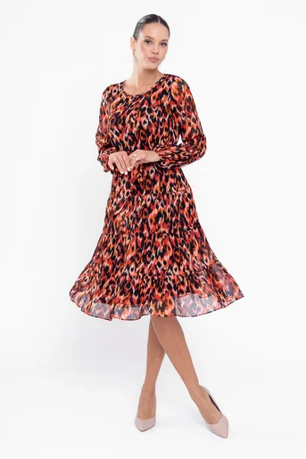 Rochie Caramel midi voal imprimat corai R8564