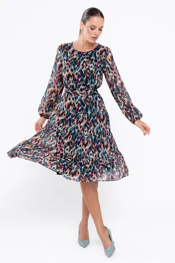 Rochie Caramel midi voal imprimat turcoaz R8564