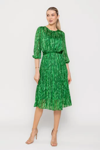 Rochie Caramel midi voal imprimat verde R8504